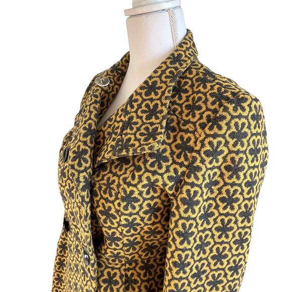 Pura Vida Peacoat Womens Size 4 Gold Gray Double Breasted Wool Blend Floral - Picture 4 of 9